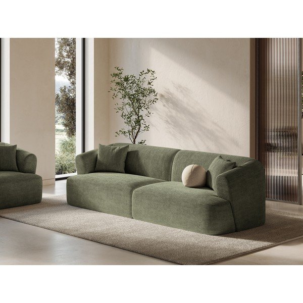 Canapea verde cu tapițerie din catifea reiată  255 cm Campi – Cosmopolitan Design-image-1