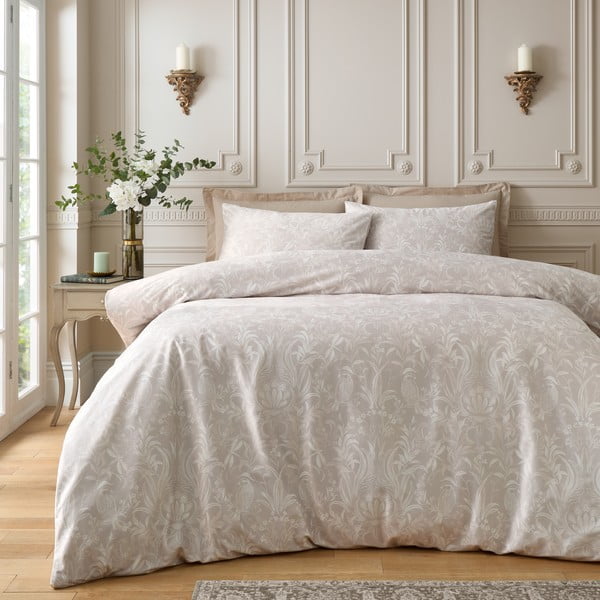 Lenjerie de pat bej din catifea pentru pat dublu, extinsă 230x220 cm Bridgerton Regal Birds – Catherine Lansfield-image-1