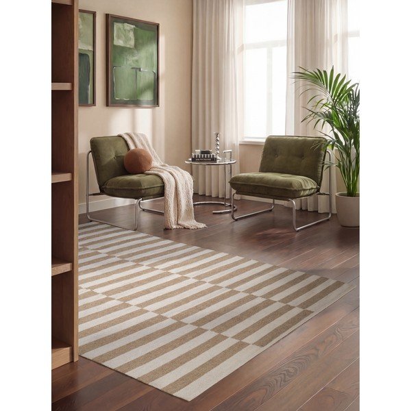 Covor alb/maro deschis reversibil/țesut manual din lână 160x230 cm Vika – Hanse Home-image-1
