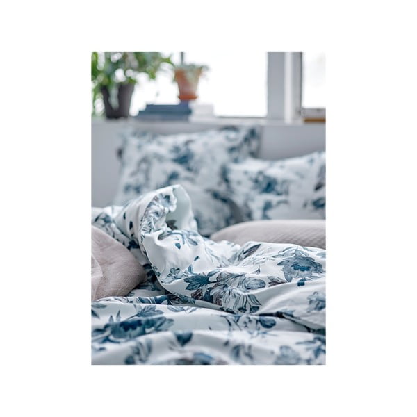 Lenjerie de pat din bumbac organic satinat Södahl Flower burst, 140 x 200, albastru-image-1