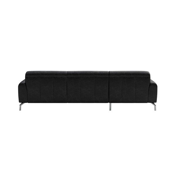 Colțar din piele cu șezlong pe partea stângă MESONICA Puzo, negru-image-3