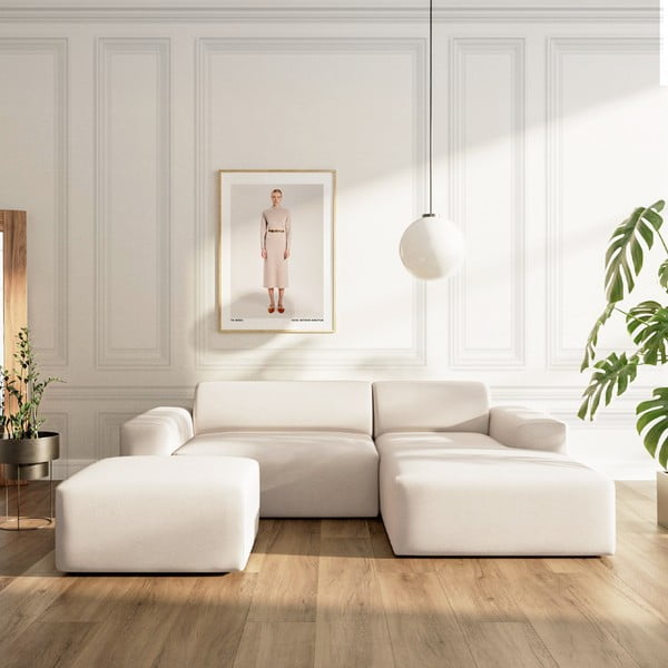 Colțar bej extensibil, cu spațiu de depozitare cu tapițerie din catifea (cu colț pe partea dreaptă, cu șezlong) Villet – Rodier-image-1