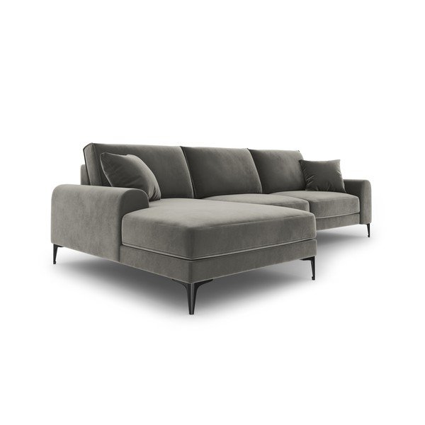 Colțar din catifea cu șezlong stânga Mazzini Sofas Madara, gri închis-image-4