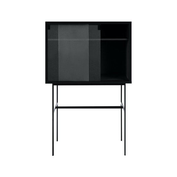 Vitrină neagră cu ușă glisantă 70x109x40 cm Lekko – noo.ma-image-2
