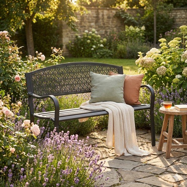 Bancă de grădină gri antracit din metal Lizette – Bizzotto-image-1