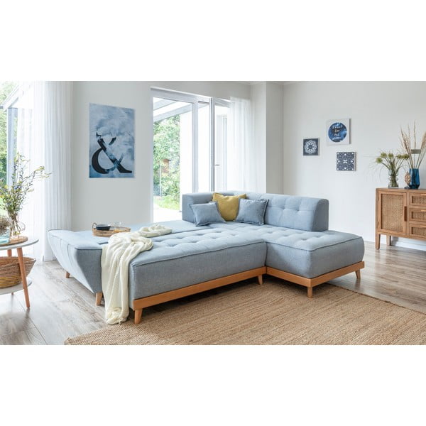 Colțar extensibil cu șezlong pe partea dreaptă Miuform Dazzling Daisy L, albastru deschis-image-4