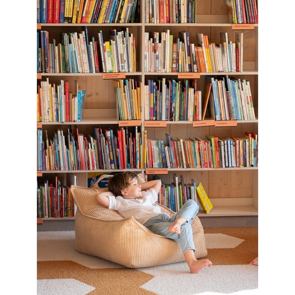 Fotoliu puf pentru copii maro deschis cu tapițerie din catifea reiată Chair – Wigiwama-image-1