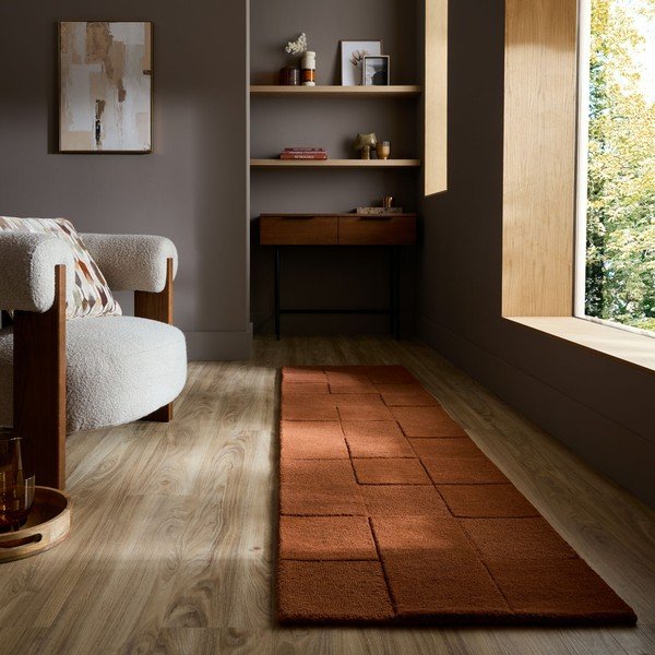 Covor tip traversă teracotă țesut manual din lână 60x230 cm Checkerboard – Flair Rugs-image-1
