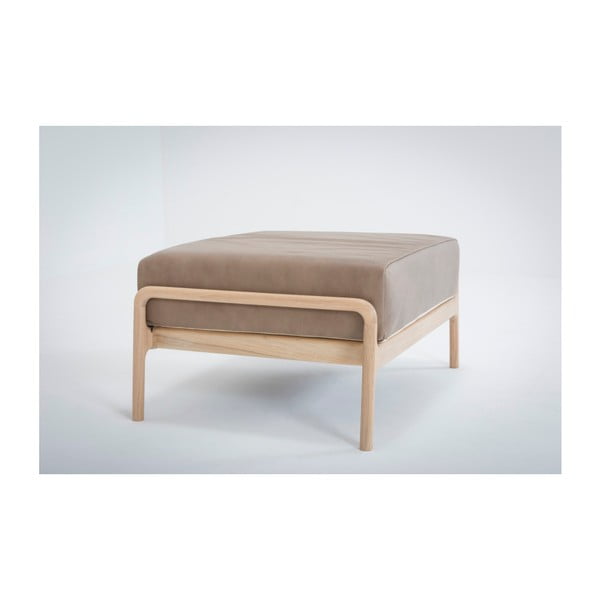 Taburet din piele bovină cu structură din lemn masiv de stejar Gazzda Fawn, maro deschis-image-1