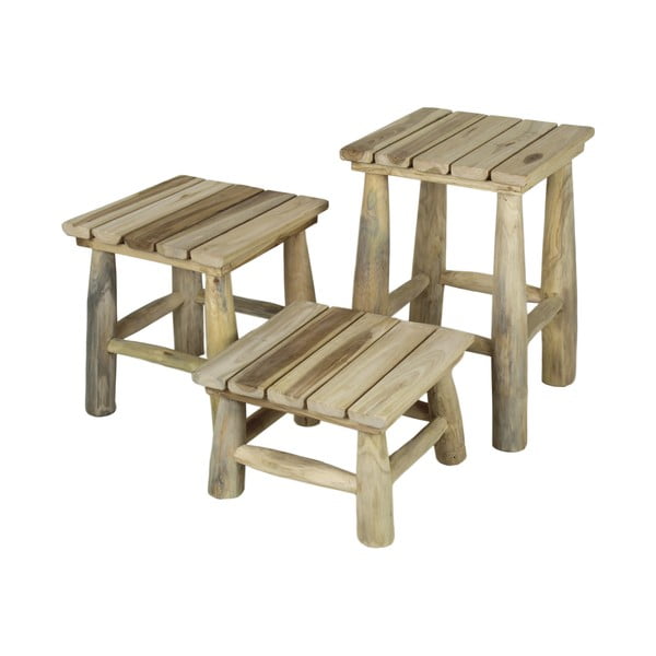 Set 3 scaune din lemn de tec HSM collection Squares