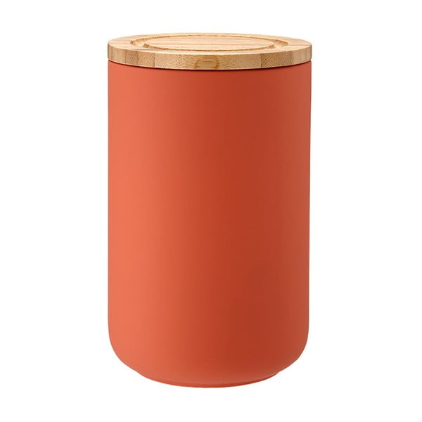 Recipient din ceramică cu capac din lemn de bambus Ladelle Stak, înălțime 17 cm, portocaliu