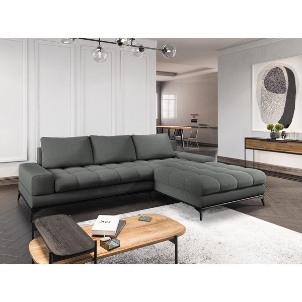 Colțar extensibil cu șezlong pe partea dreaptă Windsor & Co Sofas Deneb, gri închis-image-1