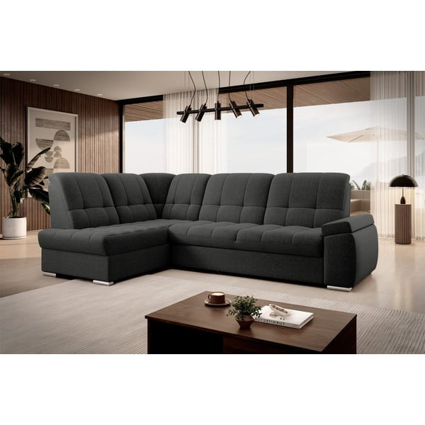 Colțar gri închis extensibil/cu spațiu de depozitare (cu colț pe partea stângă/în formă de ”L”) Sado – ELTAP-image-4