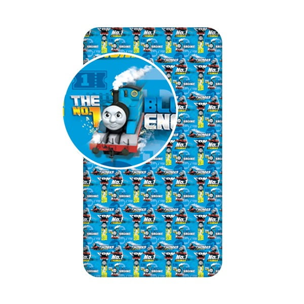 Cearceaf pentru copii albastru din bumbac cu elastic 90x200 cm Thomas the Tank Engine – Jerry Fabrics