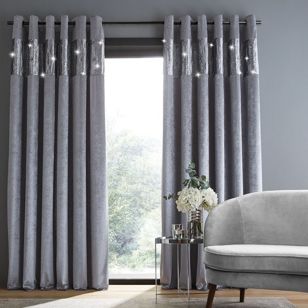 Draperii gri 2 buc. 168x137 cm Crushed Velvet Glamour Sequin – Catherine Lansfield-image-1