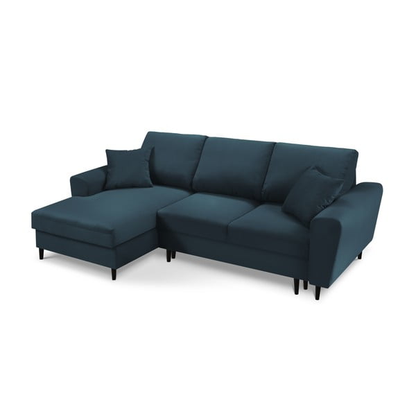 Colțar albastru închis extensibil, cu spațiu de depozitare cu tapițerie din catifea reiată  (cu colț pe partea stângă, cu șezlong) Kyoto – Cosmopolitan Design-image-1