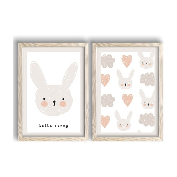Tablouri pentru copii 2 buc. 38x53 cm Hello Bunny - Wallity
