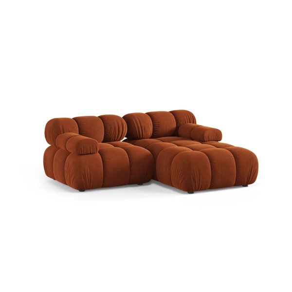 Colțar modular teracotă cu tapițerie din catifea (cu colț pe partea dreaptă/cu șezlong) – Micadoni -image-2