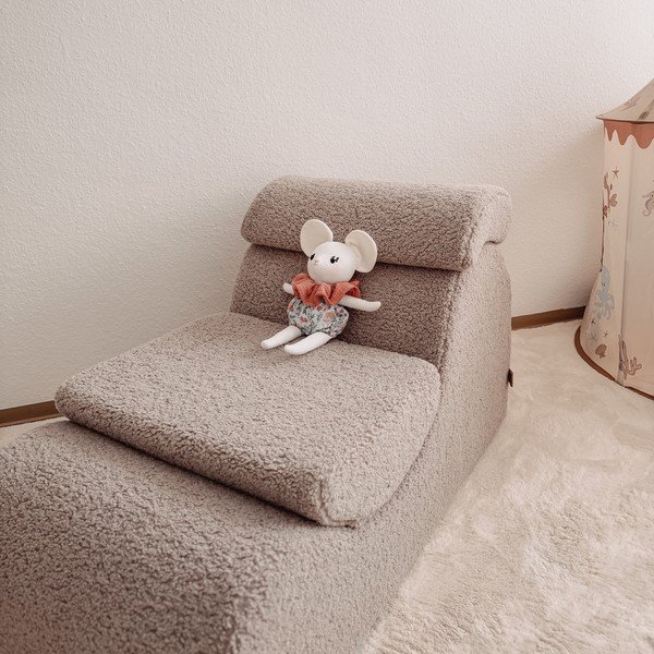 Fotoliu de copii bej cu tapițerie din catifea reiată Wave – Meowbaby-image-1