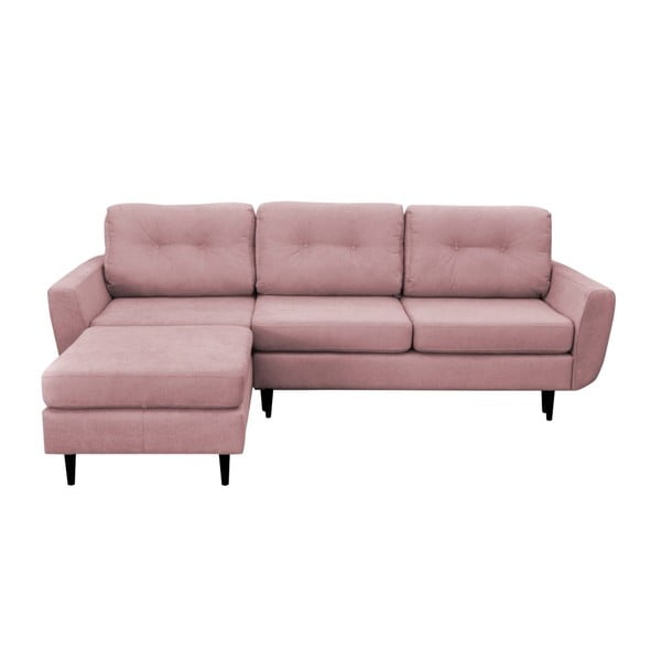 Canapea extensibilă cu picioare negre Mazzini Sofas Hortensia, pe stânga, roz deschis