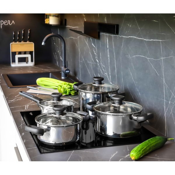 Oale cu capac 4 buc. din oțel inoxidabil 4 l adecvate pentru plita cu inducție Brava – Tescoma-image-1