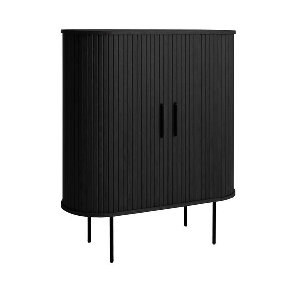 Dulap vinotecă negru cu aspect de lemn de stejar cu ușă glisantă 100x118x40 cm Nola – Unique Furniture-image-1