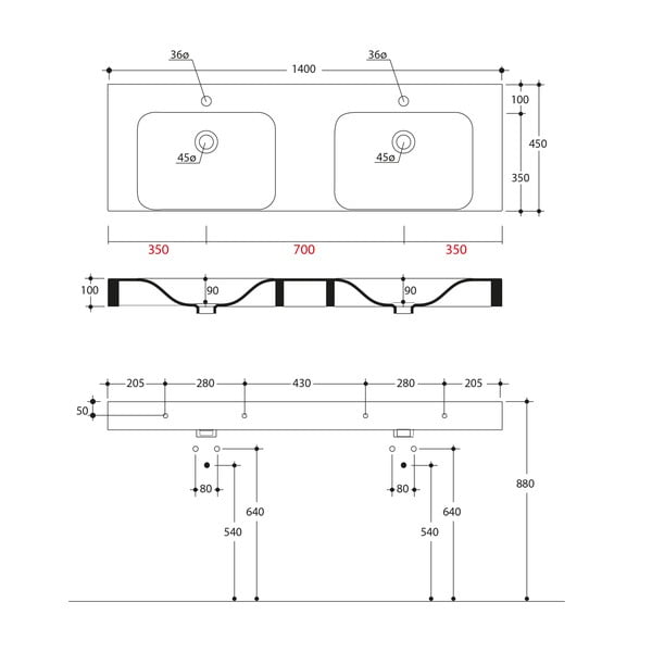 Chiuvetă dublă albă din ceramică 140x45 cm Cento – Sapho-image-2