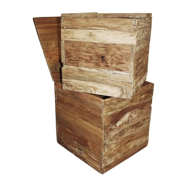 Set 2 cutii de depozitare din lemn de tec HSM Collection Rustic