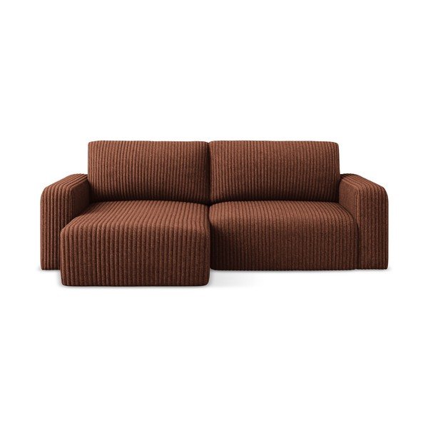 Colțar teracotă extensibil/cu spațiu de depozitare cu tapițerie din catifea reiată  (cu colț pe partea stângă/cu șezlong) Kona – Makamii