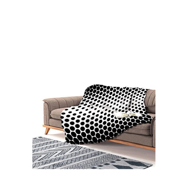 Cuvertură pentru canapea din chenilă Antonio Remondini Dots, 230 x 180 cm, negru-alb