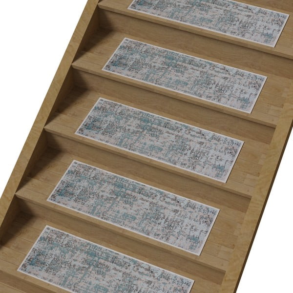 Covorașe pentru scări gri-turcoaz 16 buc. din bumbac 25x65 cm Milano Mavi – Vitaus-image-1