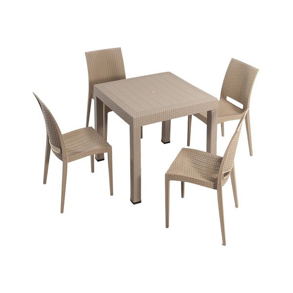 Set de dining pentru grădină bej din ratan artificial pentru 4 persoane Rattan – Floriane Garden