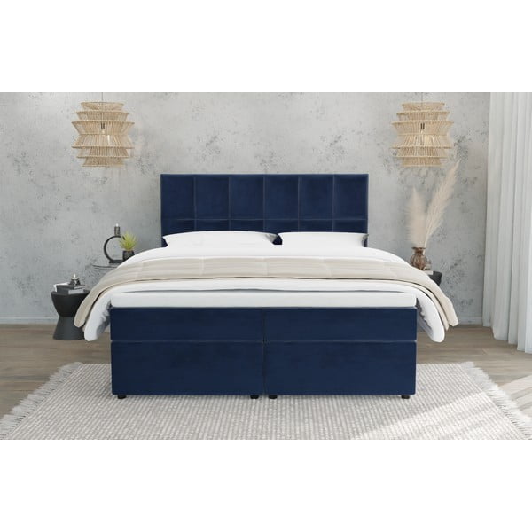 Pat boxspring albastru închis cu spațiu de depozitare 180x200 cm Flip – Ropez-image-2