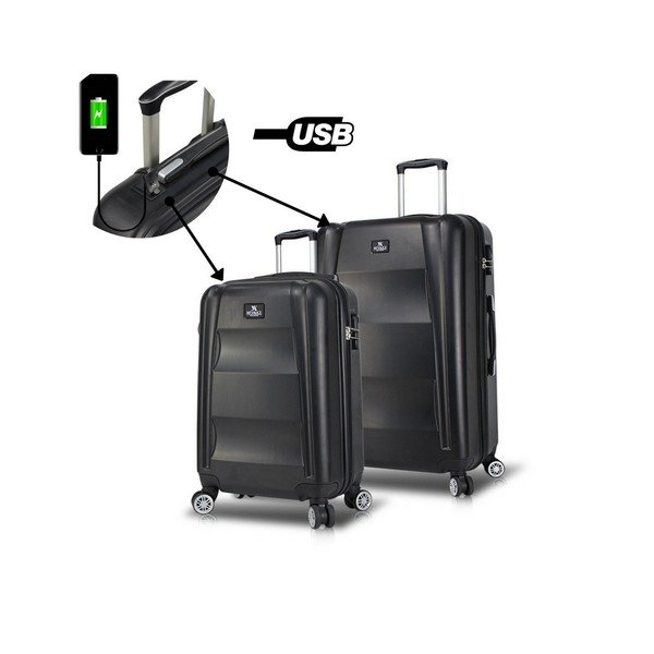 Set 2 valize cu roți și port USB My Valice LASSO Cabin & Medium, negru-image-2