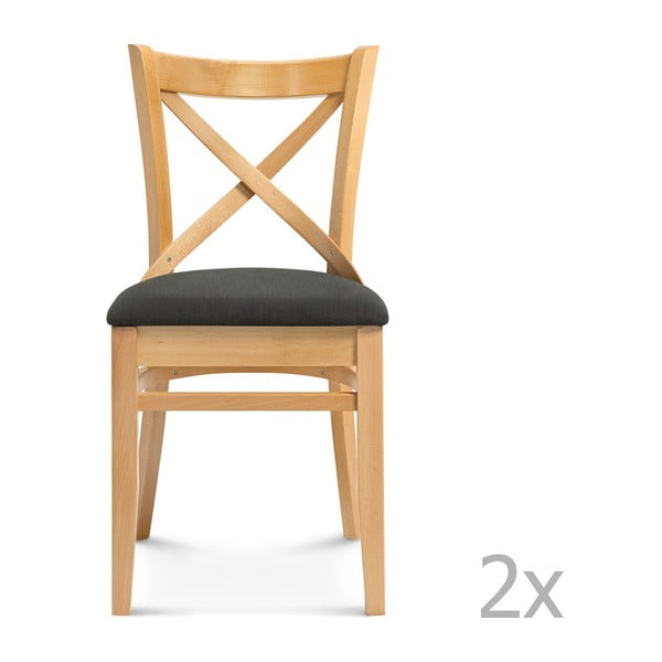 Set 2 scaune de lemn cu perne negre Fameg Hagen
