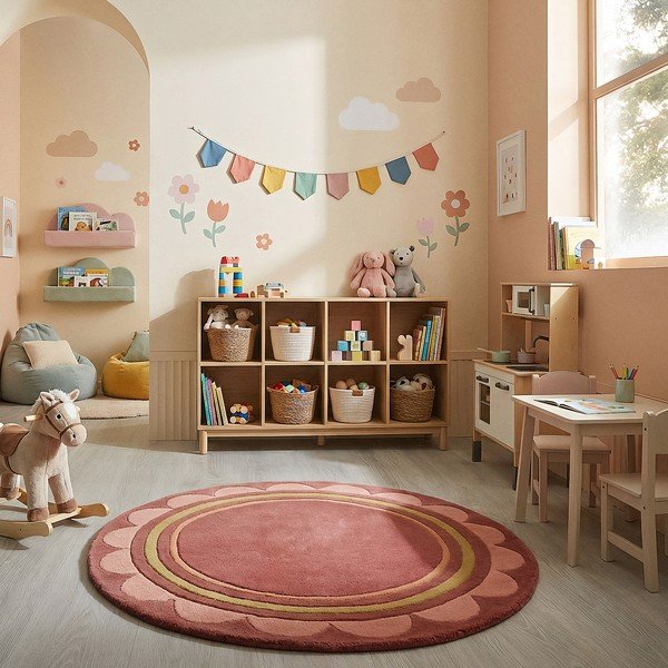 Covor burgundy țesut manual rotund din lână ø 120 cm Lois – Flair Rugs-image-2