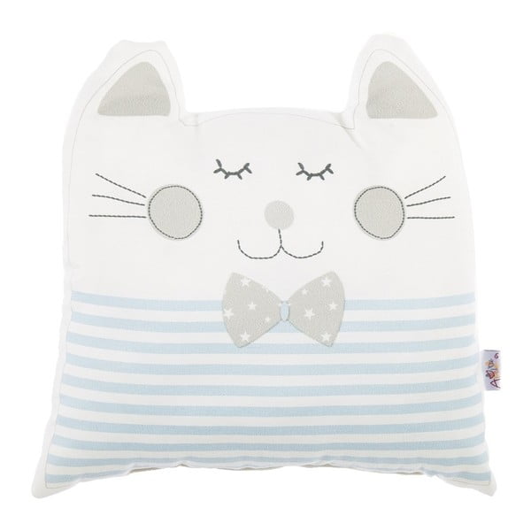 Pernă din amestec de bumbac pentru copii Mike & Co. NEW YORK Pillow Toy Big Cat, 29 x 29 cm, albastru