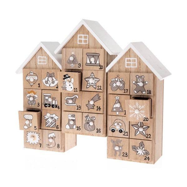 Calendar advent din lemn în formă de casă Dakls, înălțime 21,5 cm