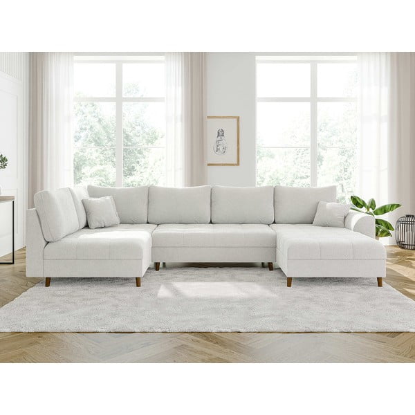 Colțar crem cu tapițerie din țesătură bouclé (colț dreapta/în formă de "U") Ariella – Ropez-image-1