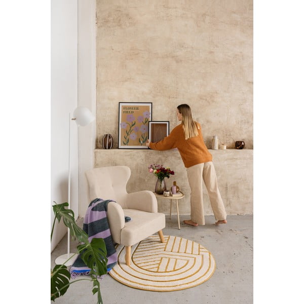 Covor Nattiot Luisa, ø 110 cm, alb - galben-image-2