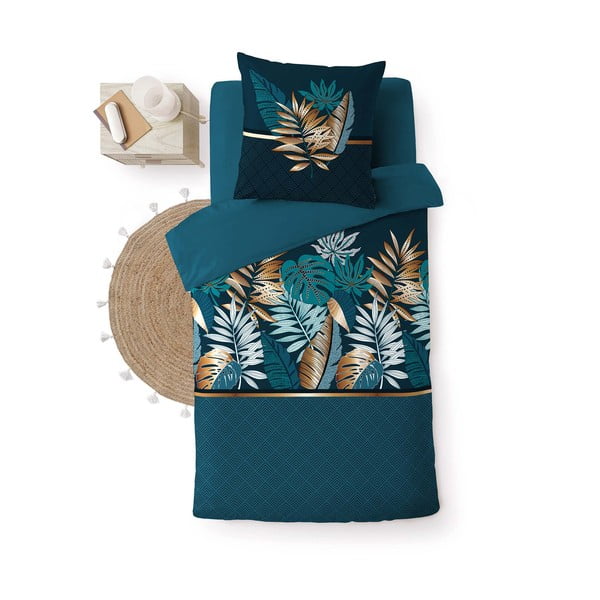 Lenjerie de pat în culoarea petrolului din bumbac pentru pat de o persoană 140x200 cm Alianor – douceur d'intérieur-image-3