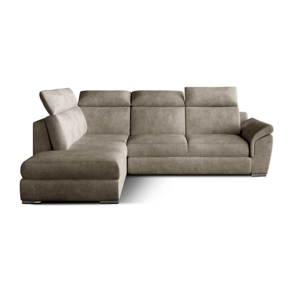 Colțar bej extensibil/cu spațiu de depozitare cu tapițerie din catifea (cu colț pe partea stângă/în formă de ”L”) Loreto – ELTAP