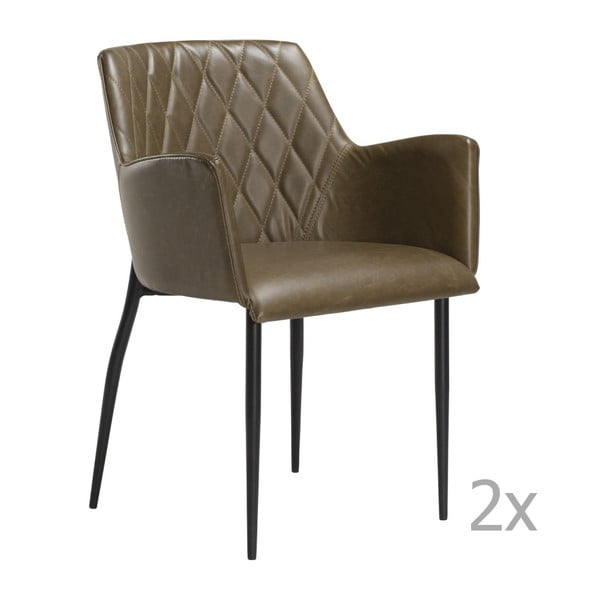 Set 2 scaune cu cotiere DAN-FORM Rombo Faux, maro - verde