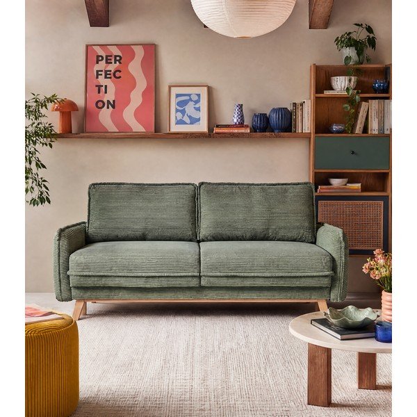 Canapea verde-deschis extensibilă cu tapițerie din catifea reiată  218 cm Tori – Bonami Selection-image-3