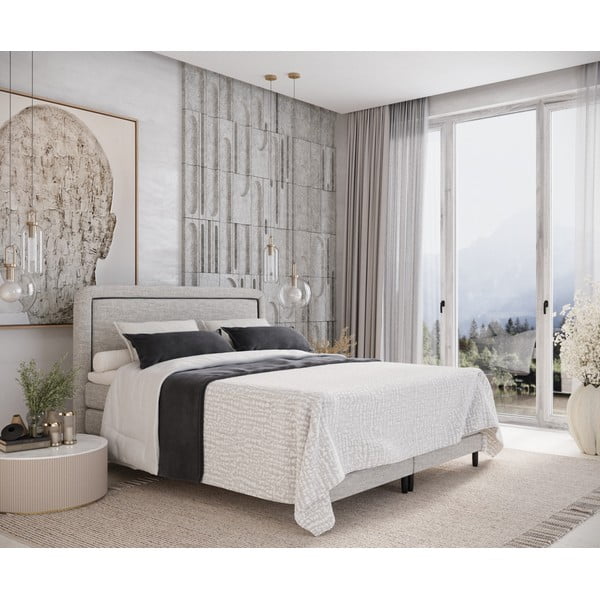 Pat boxspring gri deschis 200x200 cm Dove – Maison de Rêve-image-1
