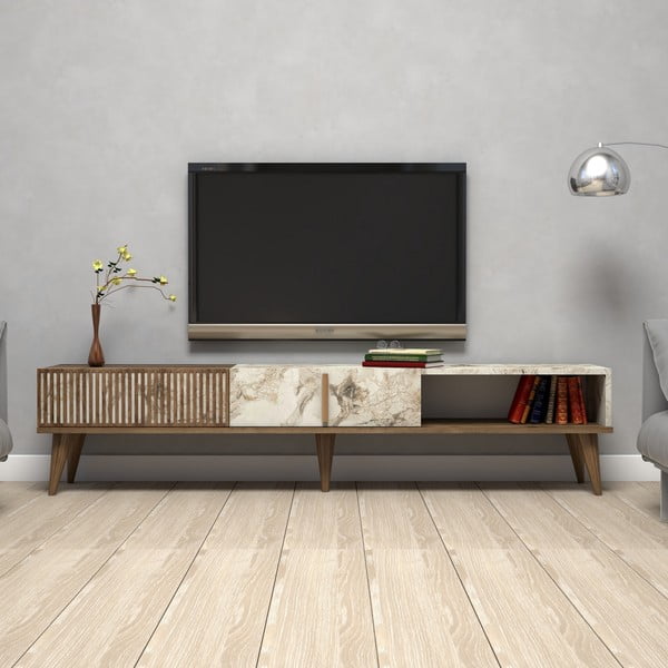 Comodă TV în culoare naturală cu aspect de marmură 180x40 cm Milan – Kalune Design-image-1
