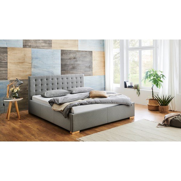 Pat matrimonial gri deschis tapițat fără somieră 180x200 cm Malia – Meise Möbel-image-1