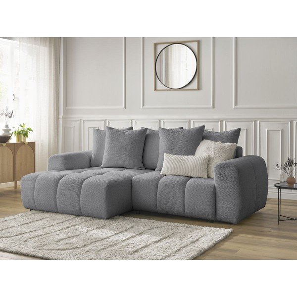 Colțar gri extensibil/cu spațiu de depozitare cu tapițerie din țesătură bouclé (cu colț pe partea stângă/cu șezlong) Roxelane – Bobochic Paris-image-4