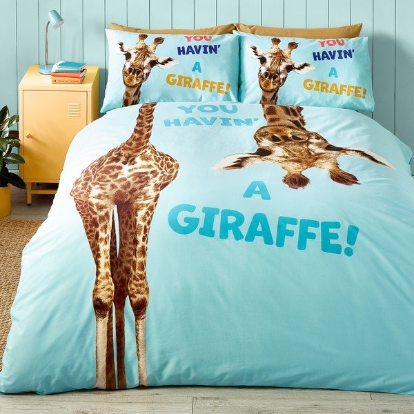 Lenjerie de pat pentru copii turcoaz pentru pat dublu/extinsă 230x220 cm Havin A Giraffe – Catherine Lansfield-image-1