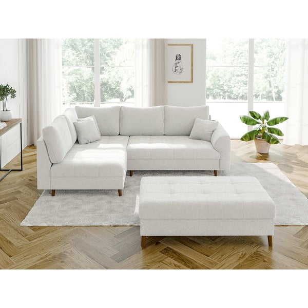 Taburet alb cu tapițerie din țesătură bouclé Ariella – Ropez-image-4